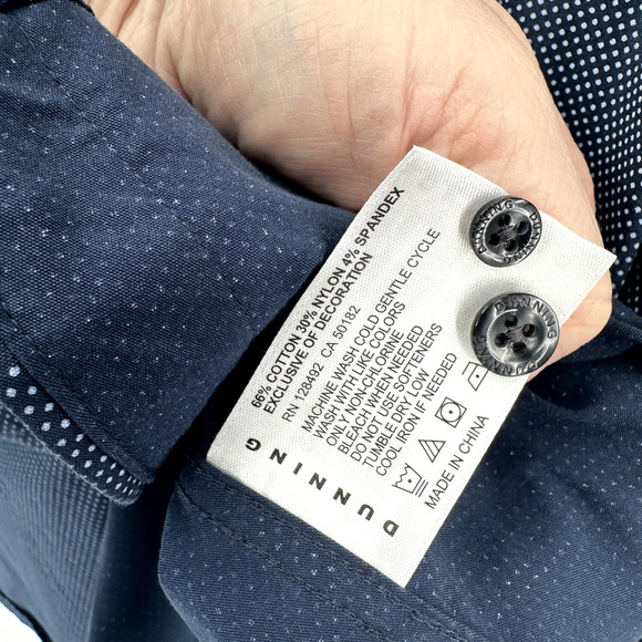 Dunning Shirt Mens XL Button Up Long Sleeve Blue Polka Dot Classic Coastal - Picture 7 of 9